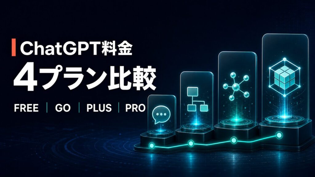 ChatGPTのFree、Go、Plus、Proの4プランを段階別に比較したアイキャッチ画像