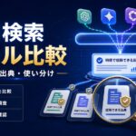 複数のAI検索ツールで調査と出典確認を行う様子を表したイメージ