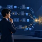 複数のAIワークフローを管理し、結果を判断するビジネスパーソンのイメージ