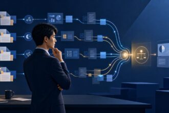 複数のAIワークフローを管理し、結果を判断するビジネスパーソンのイメージ