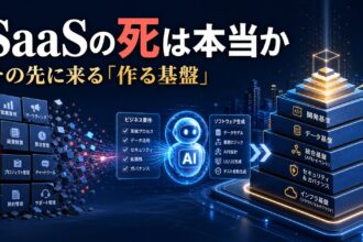 従来型SaaSからAIエージェントと新しい開発基盤へ移る変化を表したイメージ